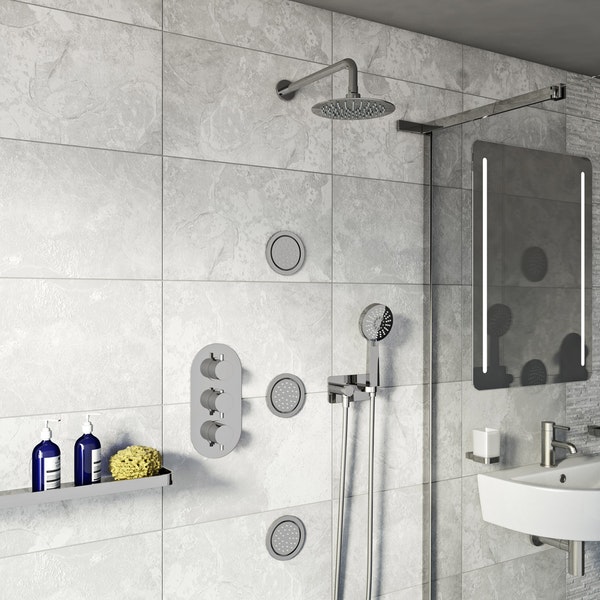 Mode Spa complete round thermostatic triple shower valve with diverter and wall shower set
